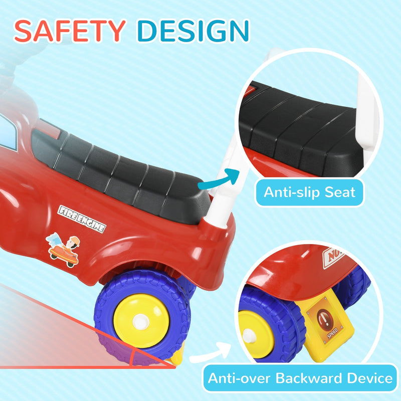 Toddler Ride-On Fire Truck with Music, Horn, and Under-Seat Storage in Red