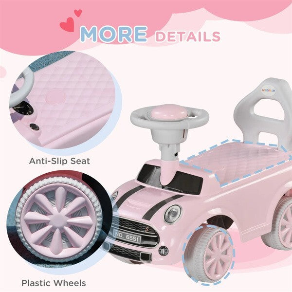 Pink Toddler Ride-On Toy with Horn and Safety Features for Ages 18-36 Months
