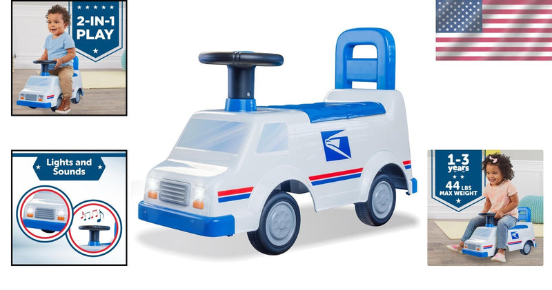 Toddler Ride-On Mail Truck Toy Supporting Up to 44 lbs for Safe Play Adventures