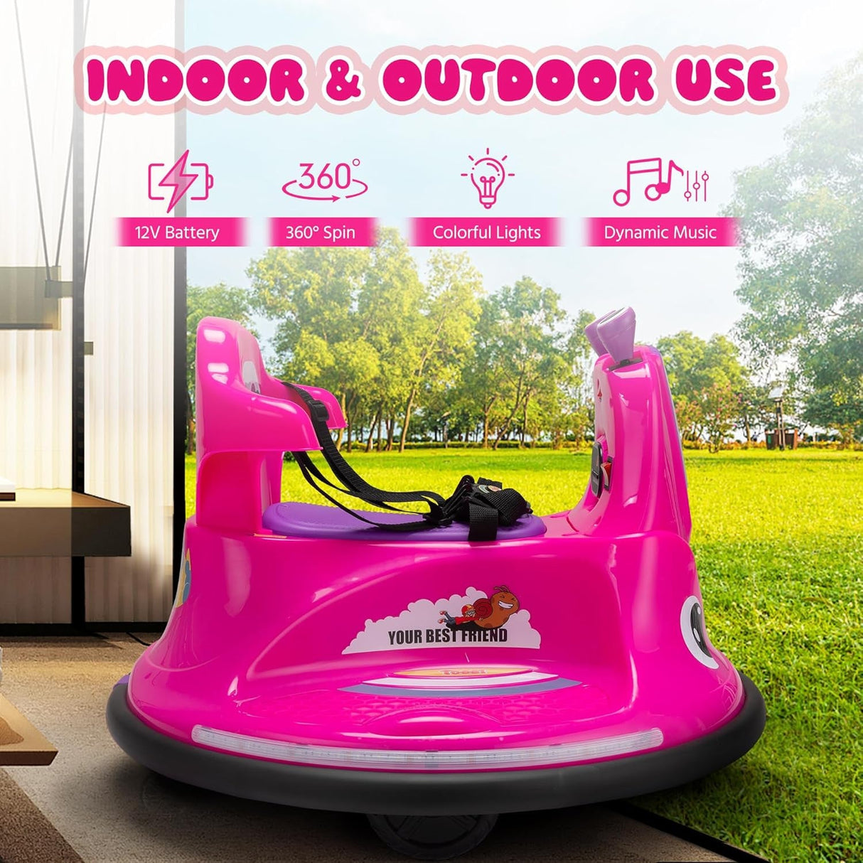 12V Electric Snail-Shaped Ride-On Bumper Car for Toddlers with Remote Control