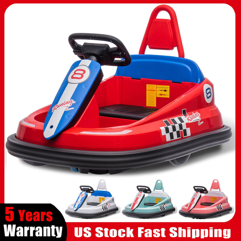 Toddler and Kids Ride-On Bumper Car with 360° Spin, 2 Speeds, Safety Belts, and Lights