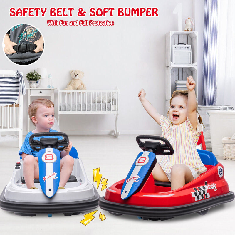 Toddler and Kids Ride-On Bumper Car with 360° Spin, 2 Speeds, Safety Belts, and Lights