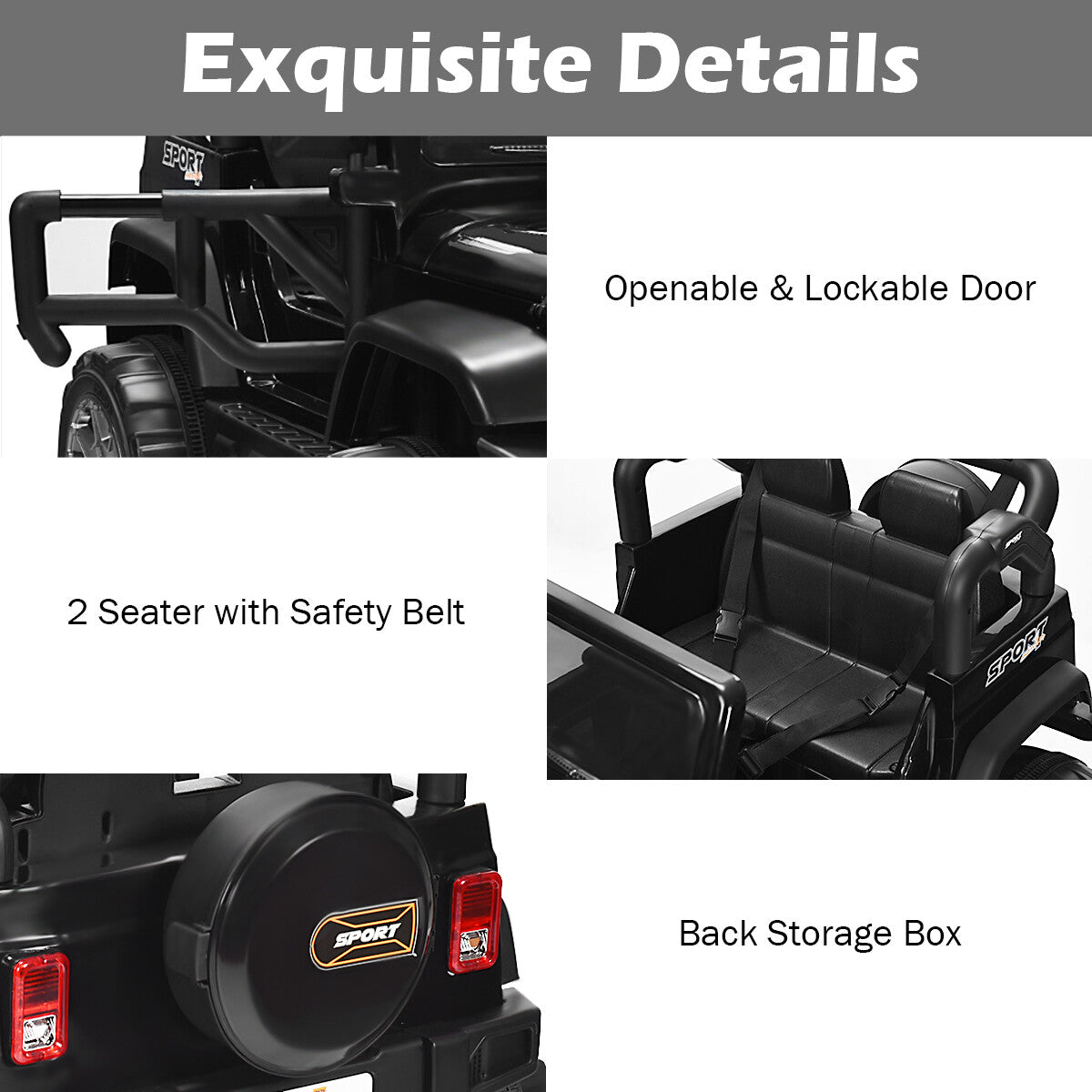 12V Electric Kids Ride-On Jeep Truck with Remote Control Toy Car
