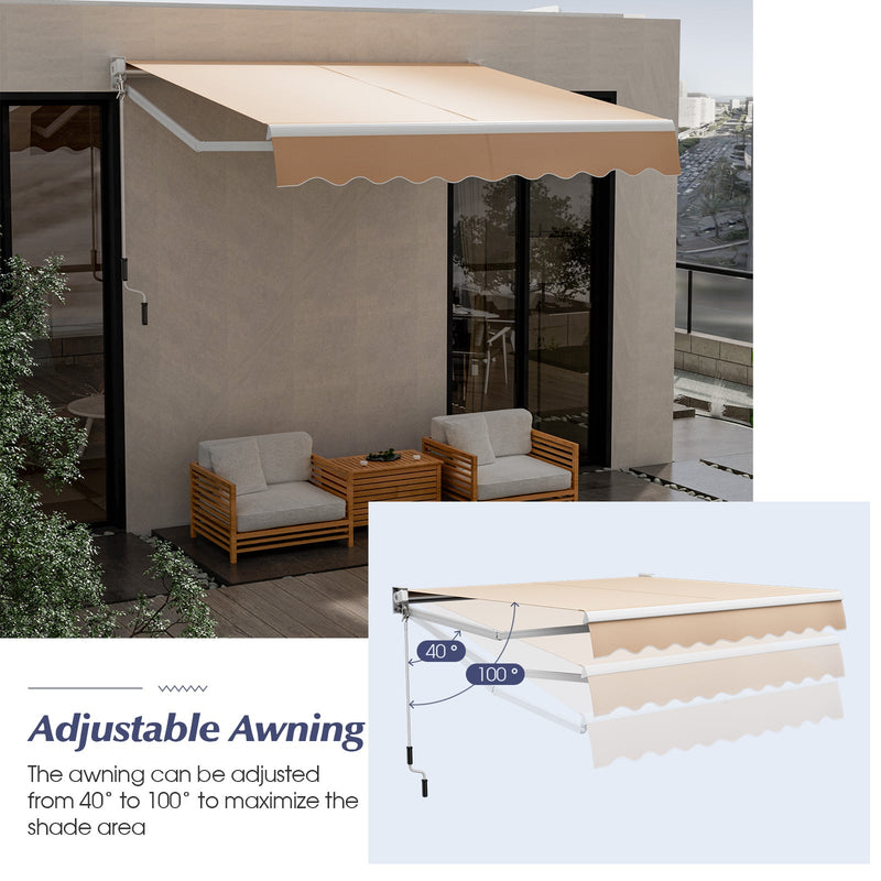 8' x 6.6' Retractable Awning with Aluminum Frame and Sun Water Protection PA Fabric