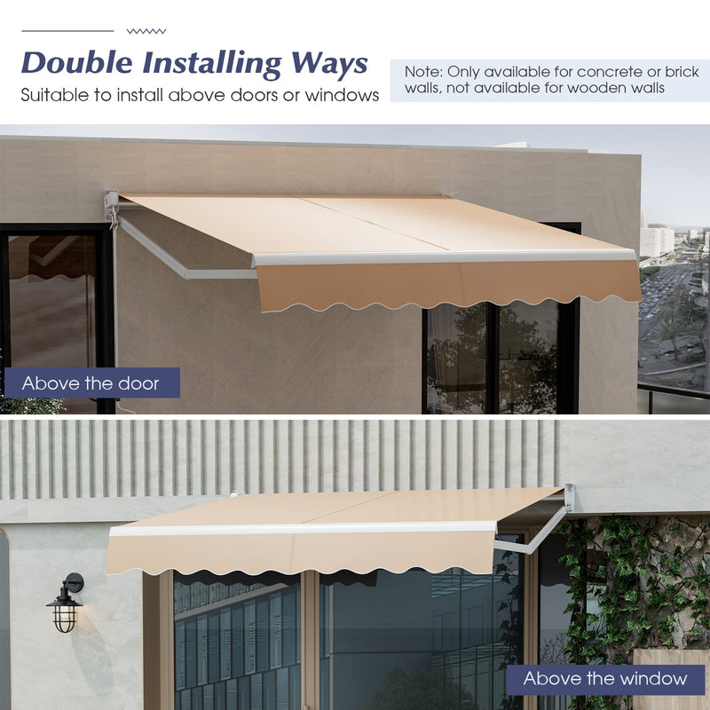 8' x 6.6' Retractable Awning with Aluminum Frame and Sun Water Protection PA Fabric