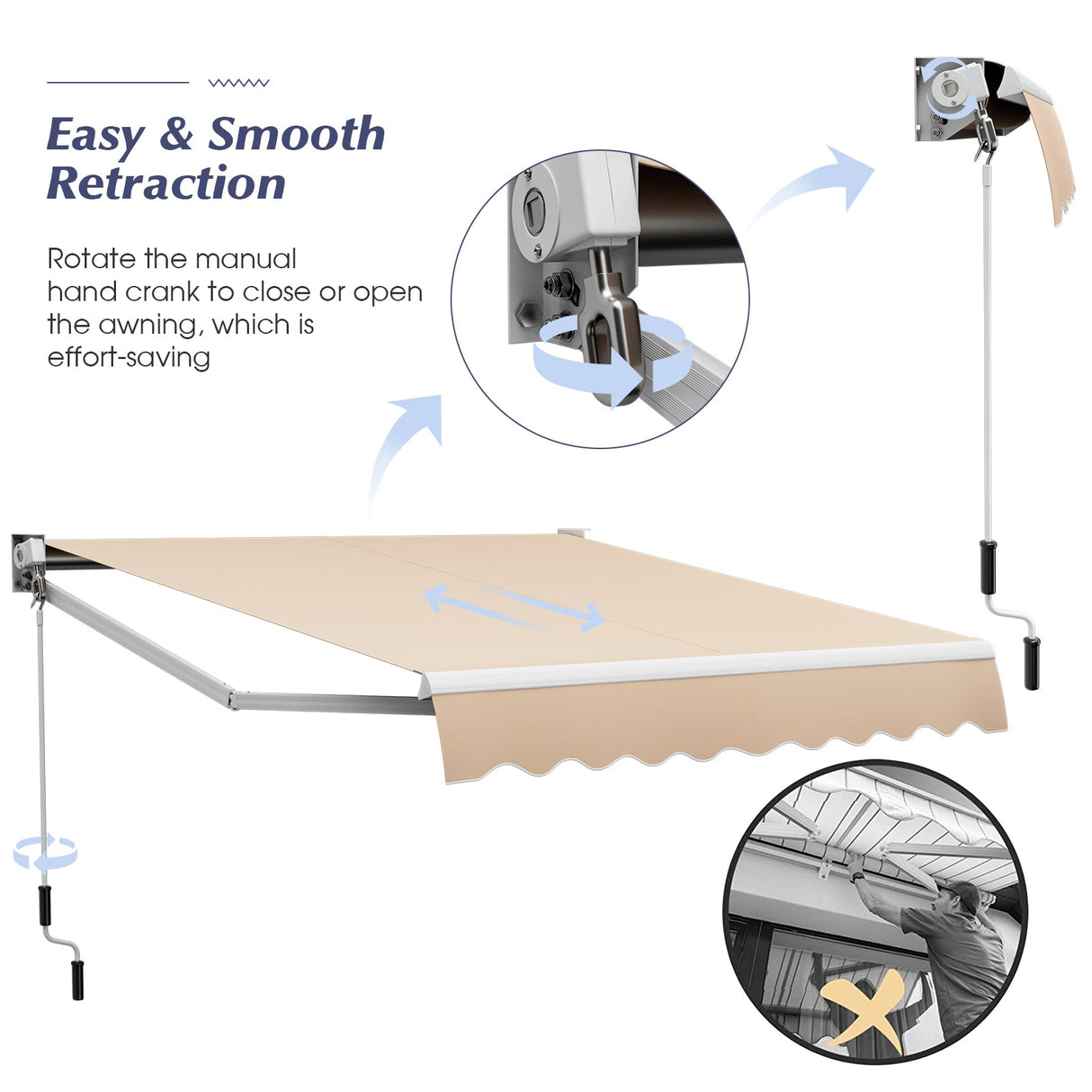 8' x 6.6' Retractable Awning with Aluminum Frame and Sun Water Protection PA Fabric