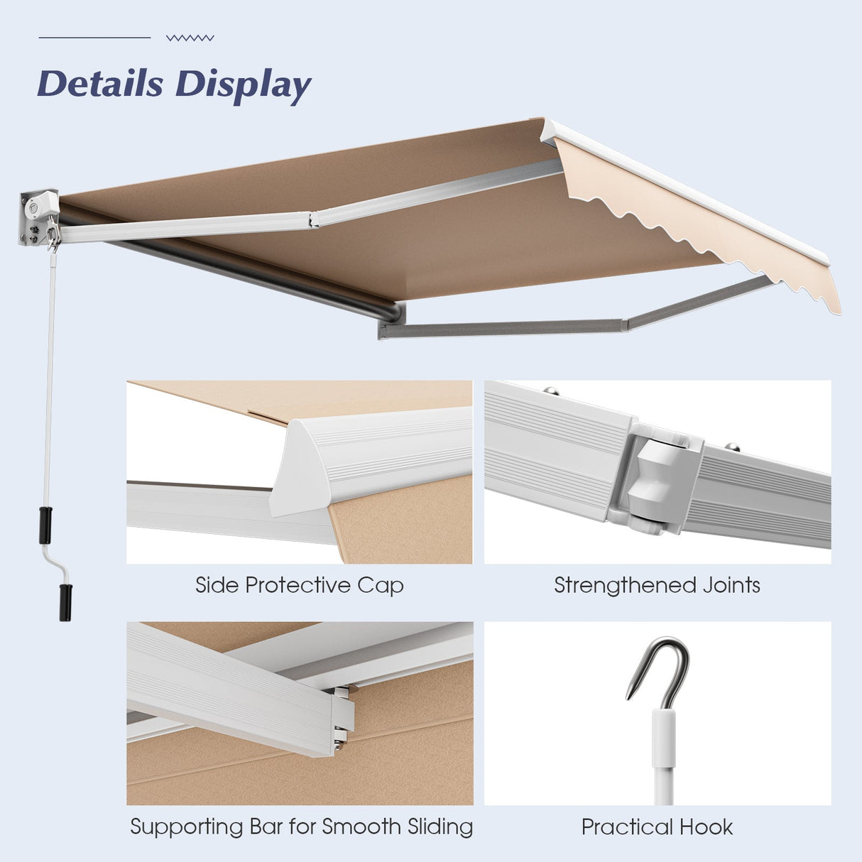 8' x 6.6' Retractable Awning with Aluminum Frame and Sun Water Protection PA Fabric