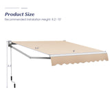 8' x 6.6' Retractable Awning with Aluminum Frame and Sun Water Protection PA Fabric