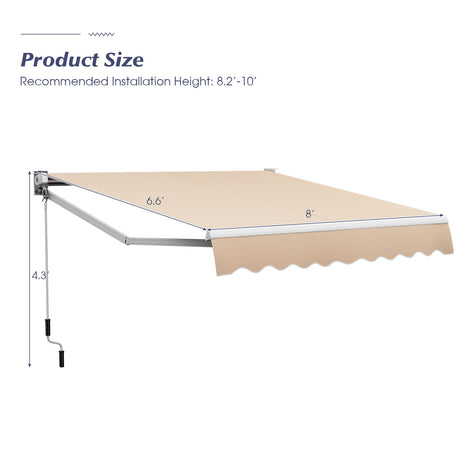 8' x 6.6' Retractable Awning with Aluminum Frame and Sun Water Protection PA Fabric