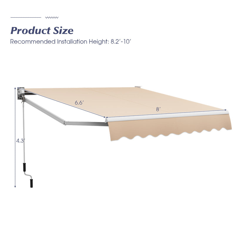 8' x 6.6' Retractable Awning with Aluminum Frame and Sun Water Protection PA Fabric