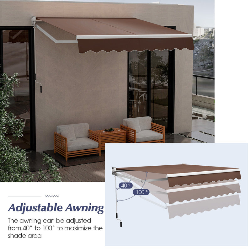 8' x 6.6' Retractable Awning with Aluminum Frame and Sun Water Protection PA Fabric