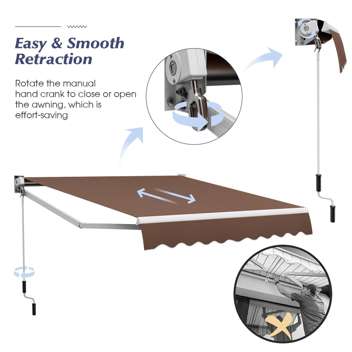 8' x 6.6' Retractable Awning with Aluminum Frame and Sun Water Protection PA Fabric