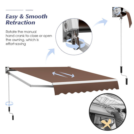 8' x 6.6' Retractable Awning with Aluminum Frame and Sun Water Protection PA Fabric