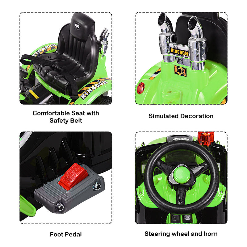 Kids Electric Ride-On Excavator Truck with Front Loader and Digger Scooter