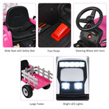 Kids Battery-Powered Ride-On Tractor with Trailer and Large Capacity