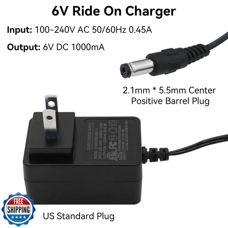 6V Battery Charger for Kids Electric Ride-On Car Toy with Bumper Protection