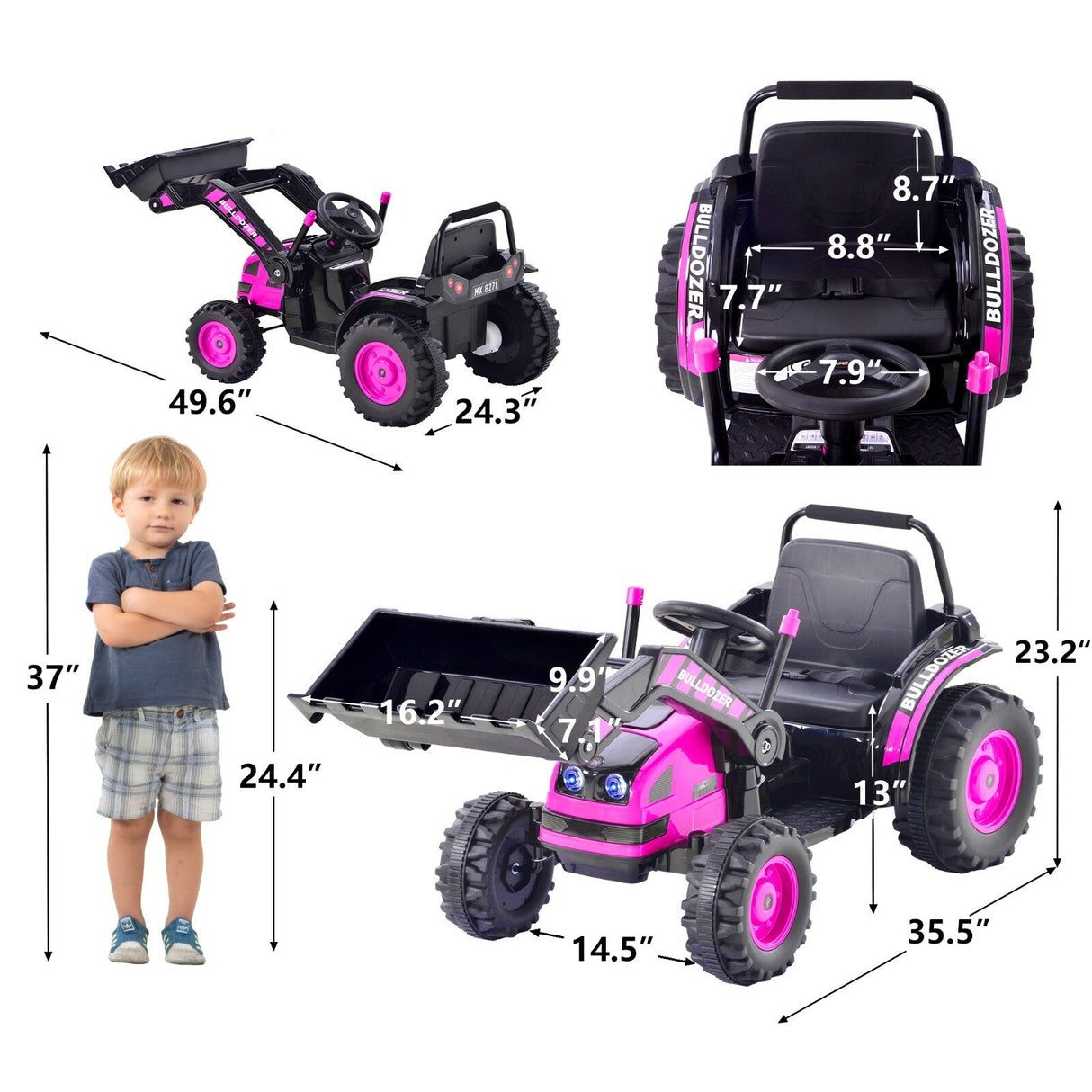 Toddler Ride-On Bulldozer Construction Vehicle Toy for Kids