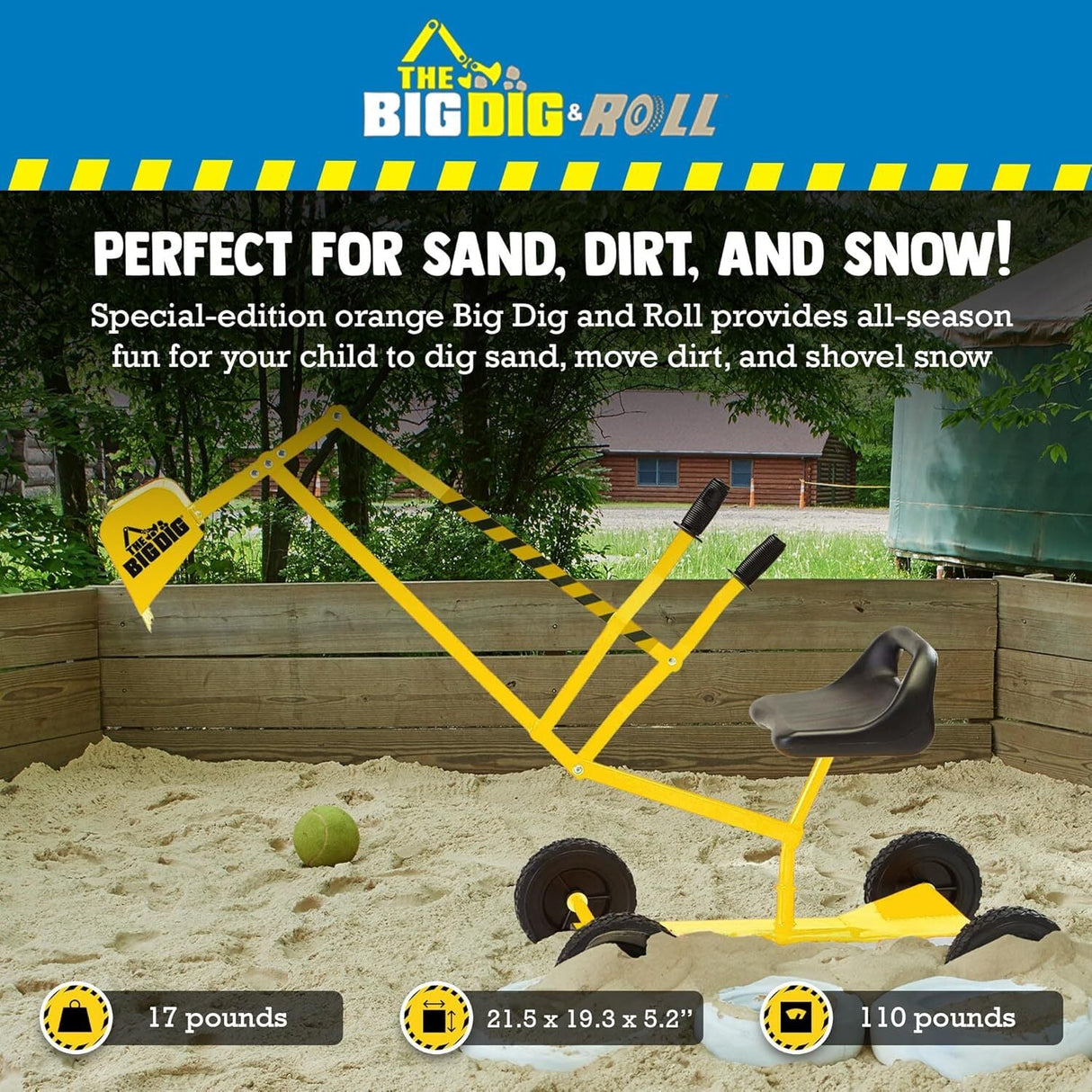 Kids 3+ Ride-On Excavator Sand Digger with 360-Degree Rotating Base, Yellow