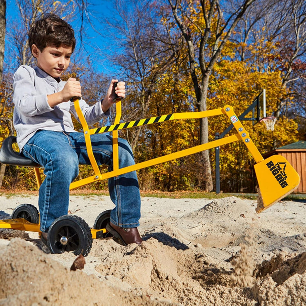 Kids Ride-On Excavator Sand Digger with 360° Rotating Base, Ages 3 and Up, Yellow