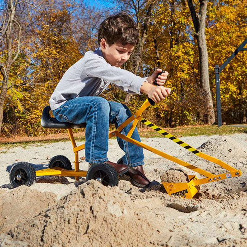 Kids Ride-On Excavator Sand Digger with 360° Rotating Base, Ages 3 and Up, Yellow