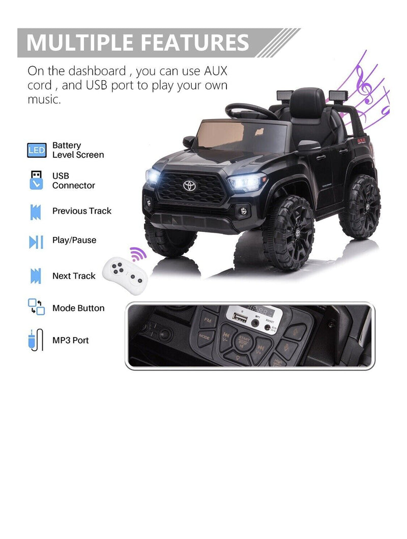Toyota Tacoma Series 12V Kids Battery Powered Ride-On Toy Car - Officially Licensed and Ready for Adventure!