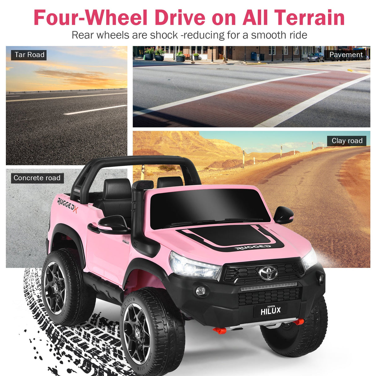 2-Seater Toyota Hilux Ride On Truck with Remote Control - 4WD, 2*12V Battery Powered