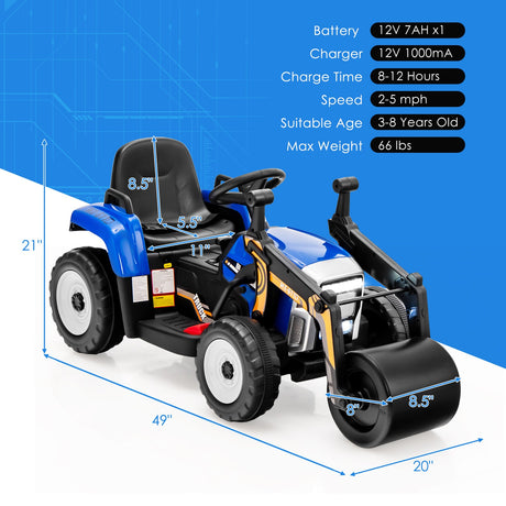 12V Electric Tractor with Remote Control, Music, and LED Lights for Kids