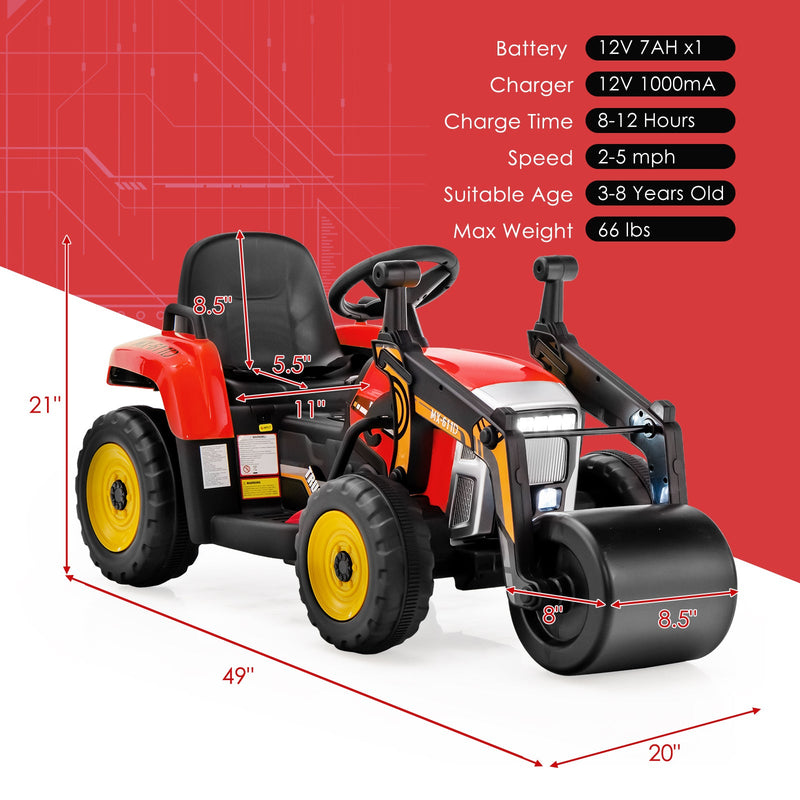 12V Electric Tractor with Remote Control, Music, and LED Lights for Kids