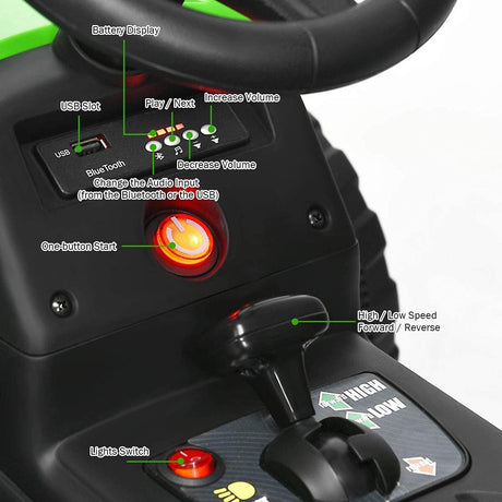 12V Kids' Electric Tractor with Detachable Trailer, USB Charging, 7 LED Lights, Remote Control