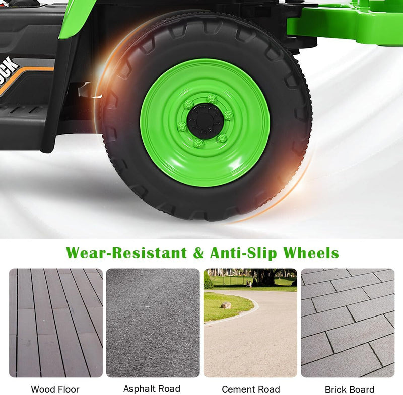 12V Kids' Electric Tractor with Detachable Trailer, USB Charging, 7 LED Lights, Remote Control