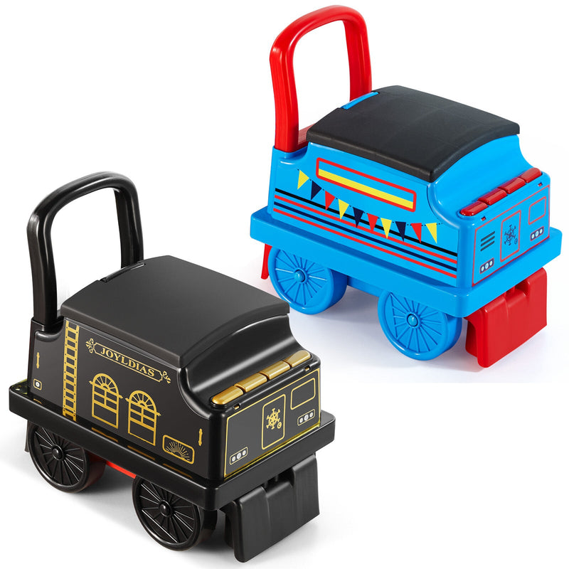 Ride-On Train Carriage with Songs, Stories, Storage, and Handle - Black/Blue