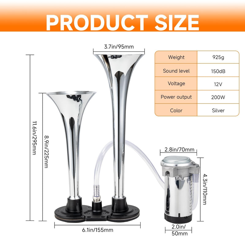 12V Air Horn Kit for Car Truck Motorcycle with Loud Train Sound