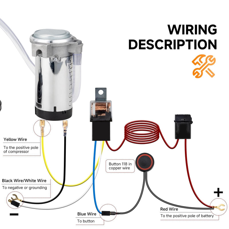 12V Air Horn Kit for Car Truck Motorcycle with Loud Train Sound