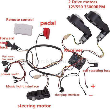12V Ride-On Car Modification Kit with Wiring and Motors for Kids