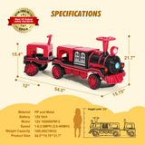 12V Two-Seater Electric Ride-On Train for Kids with Music and Lights, Red/Blue