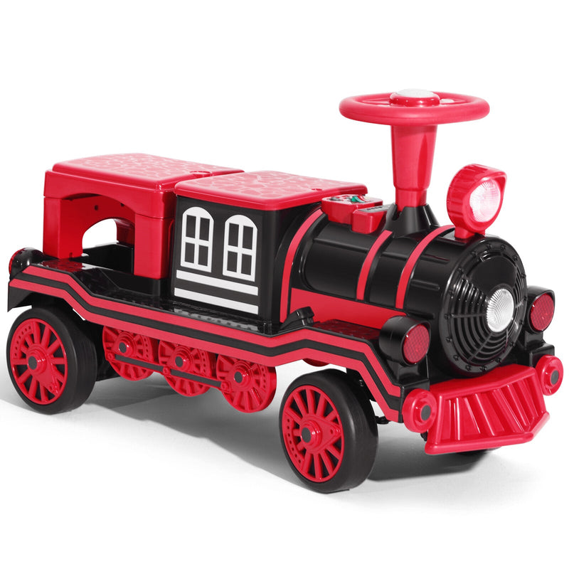 12V Two-Seater Electric Ride-On Train for Kids with Music and Lights, Red/Blue