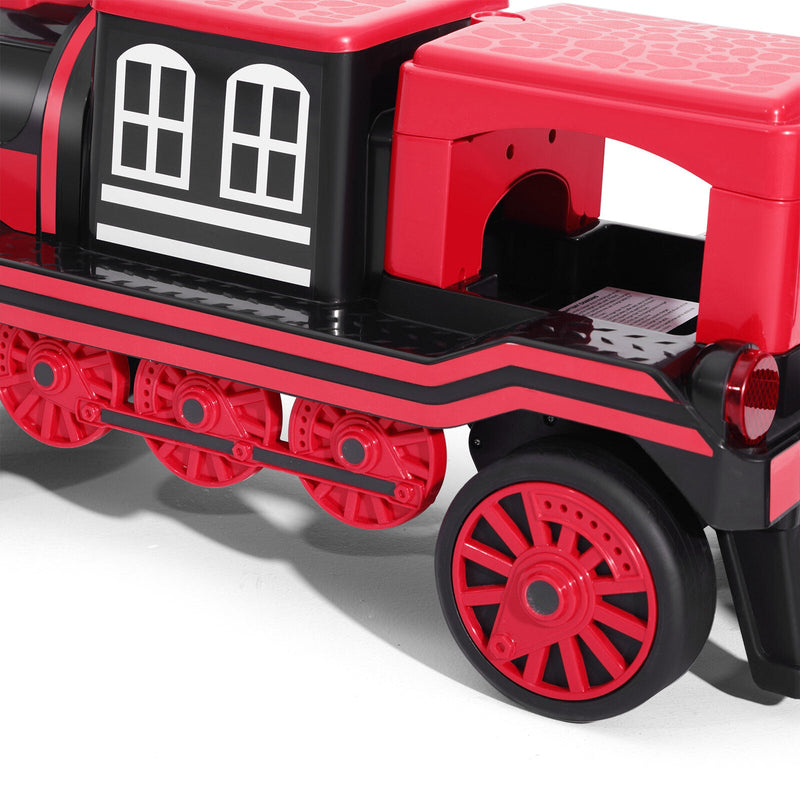 12V Two-Seater Electric Ride-On Train for Kids with Music and Lights, Red/Blue