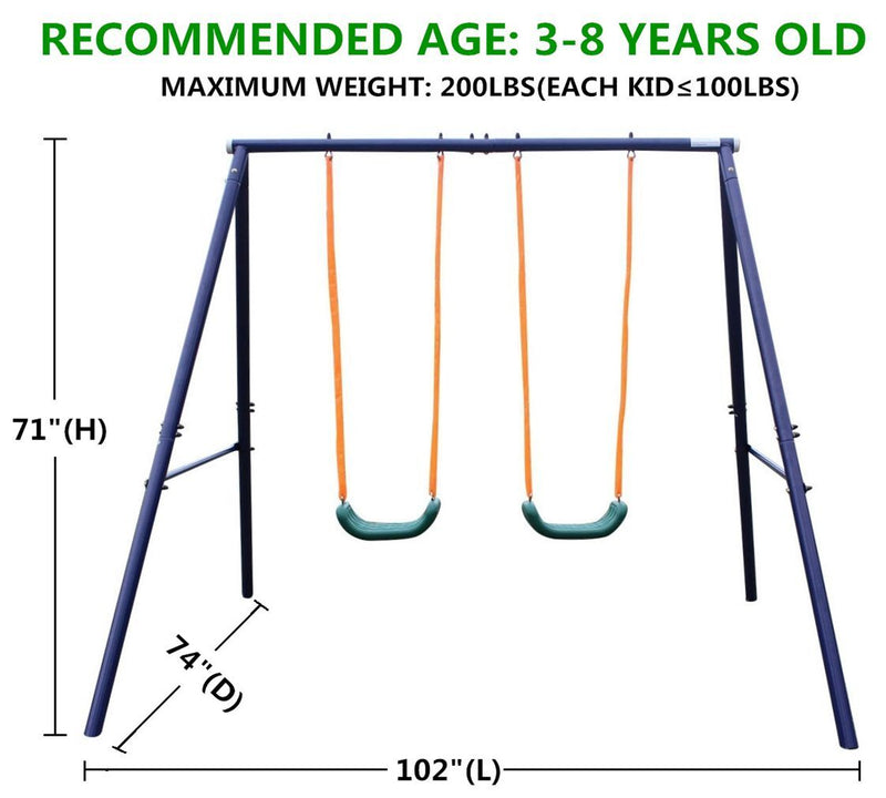 2-Station Outdoor Swing Set with Dual Swings for Children