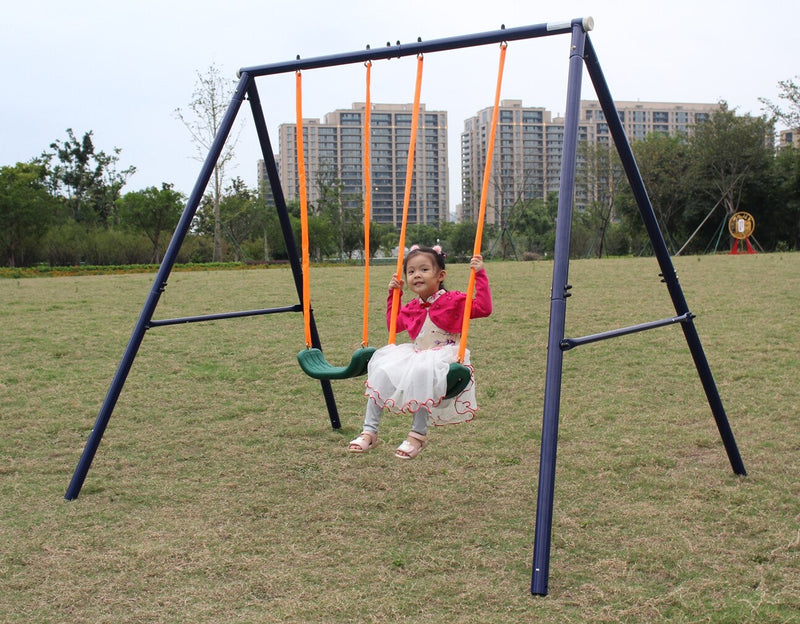 2-Station Outdoor Swing Set with Dual Swings for Children