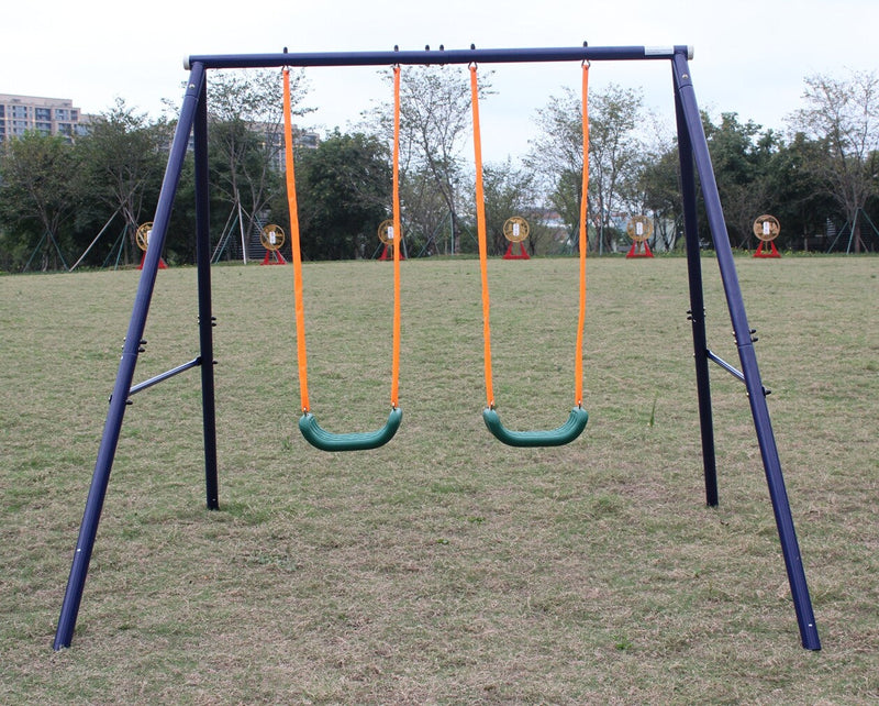 2-Station Outdoor Swing Set with Dual Swings for Children