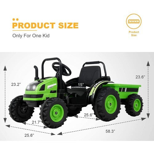 6V Kids Ride-On Tractor with Remote Control, Music, Horn, and Wagon Trailer