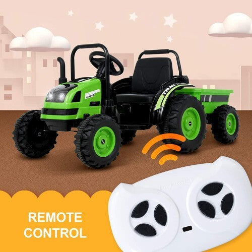 6V Kids Ride-On Tractor with Remote Control, Music, Horn, and Wagon Trailer