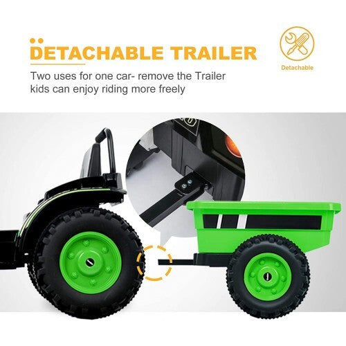 6V Kids Ride-On Tractor with Remote Control, Music, Horn, and Wagon Trailer