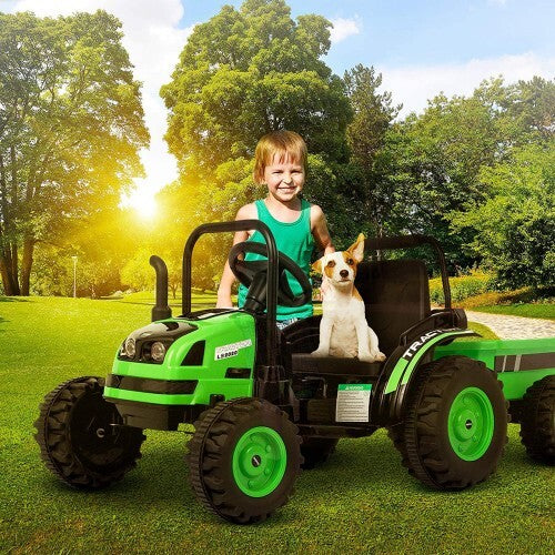 6V Kids Ride-On Tractor with Remote Control, Music, Horn, and Wagon Trailer