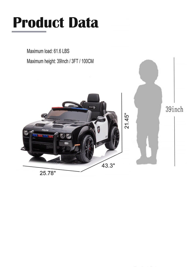 Ultimate Dodge Challenger SRT Hellcat Police Car 12V Kids Ride-On Toy with Remote Control