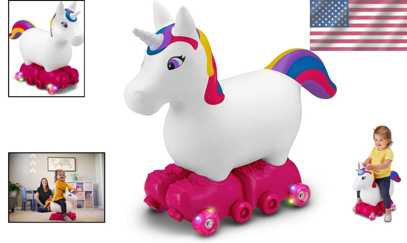 Inflatable Unicorn Ride-On Toy with Light-Up Roller Skates for Toddlers Ages 1-3