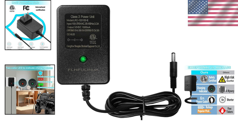 Universal 12V Battery Charger for Kids Ride-On Toys with Safety Certification