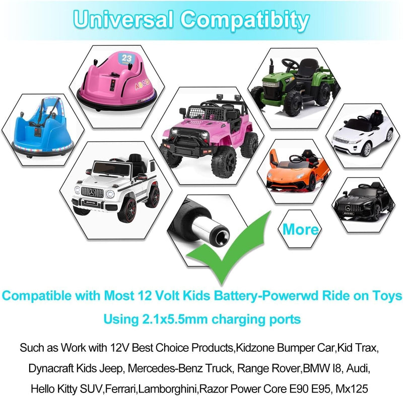 Universal 12V Battery Charger for Kids Ride-On Toys with Safety Certification