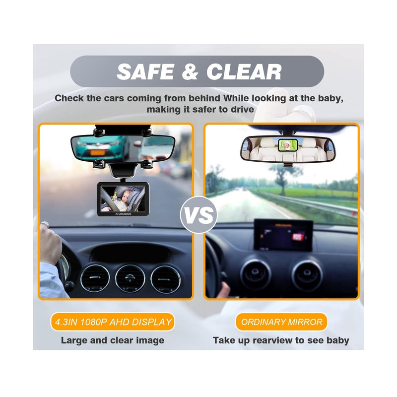 Upgraded AHD 1080P Baby Car Camera with 4.3'' Display for Rear-Facing Seats