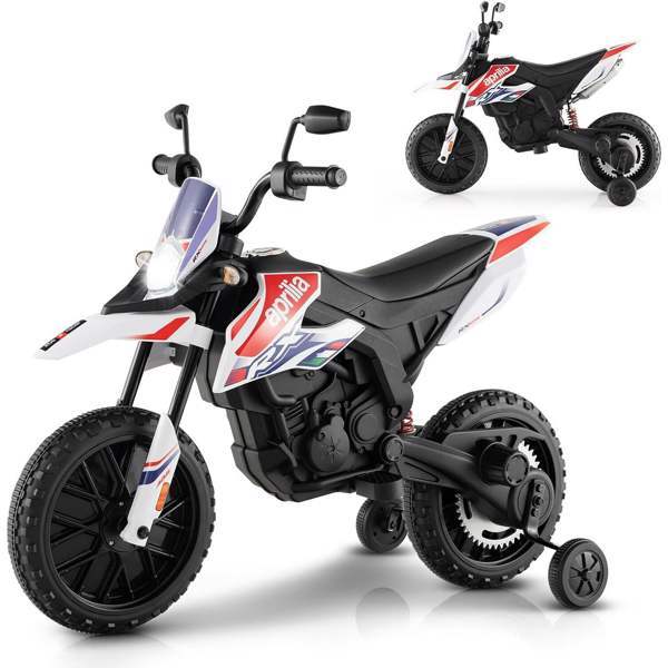 12V Electric Kids Dirt Bike with Training Wheels and Music for Off-Road Riding